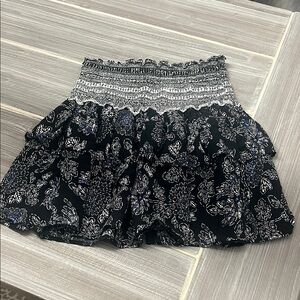 Rachel Zoe Black and Blue Floral Ruffle Skirt